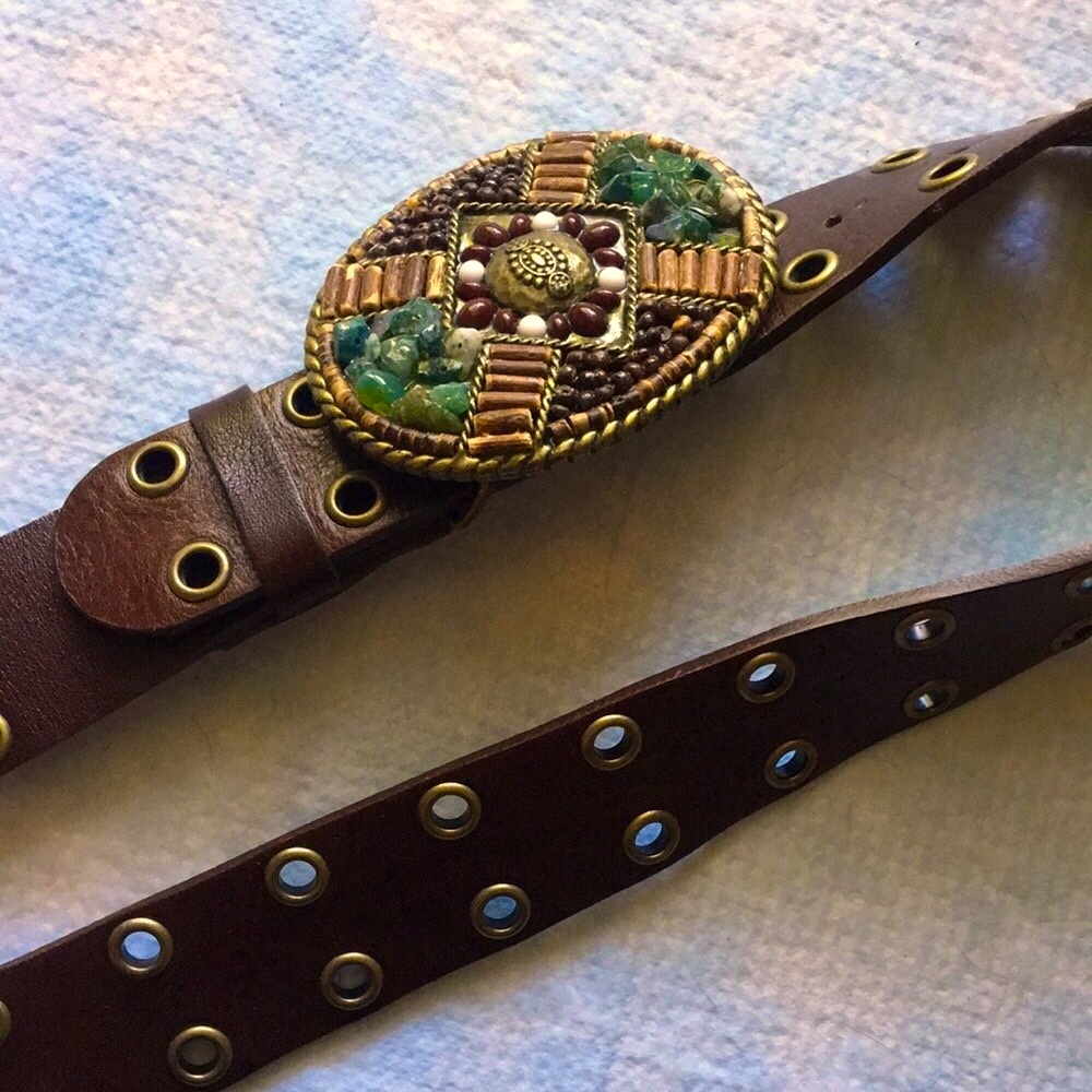VTG Semi-Precious Stone Buckle - Real Leather Belt